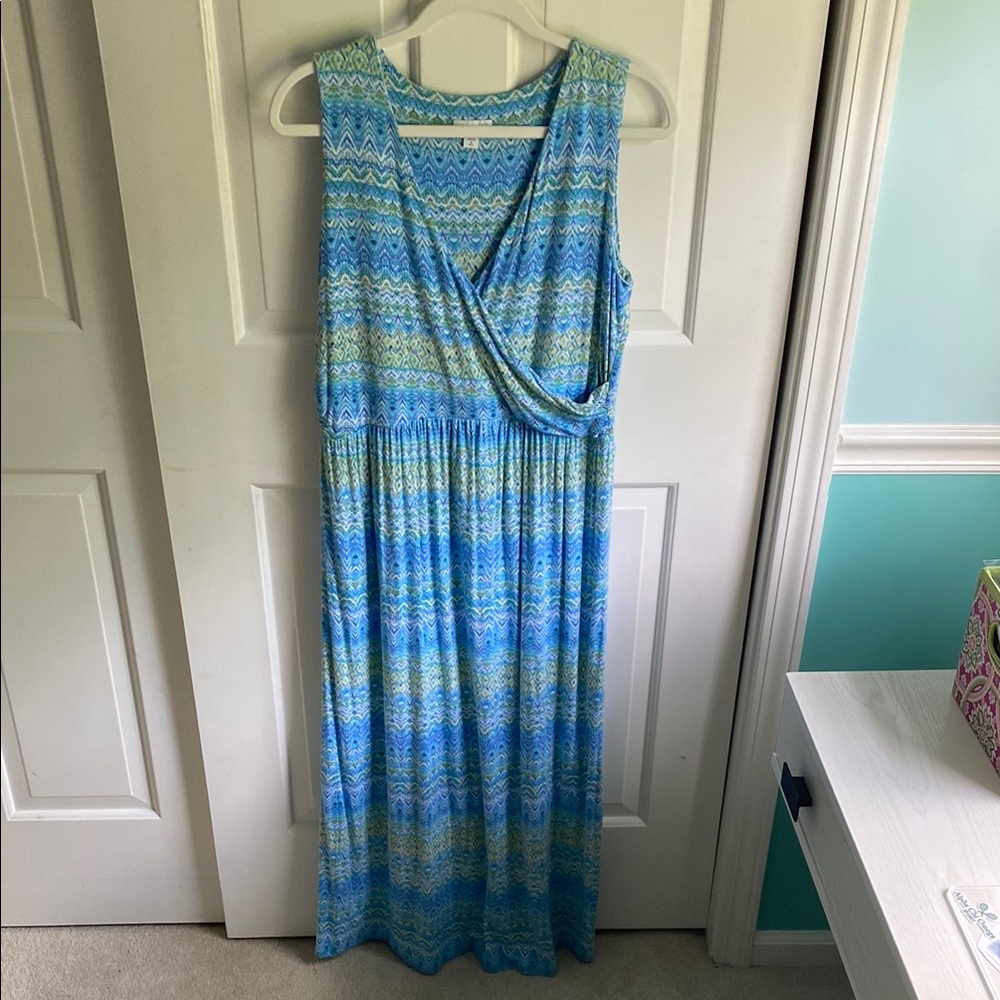 J-Jill Blue and Green Sleeveless Maxi Dress